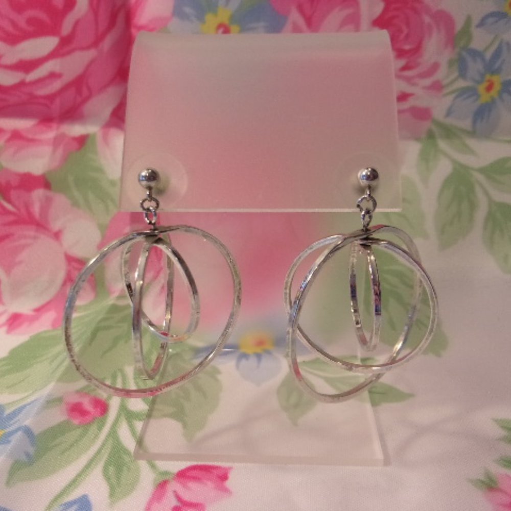 Silver Tone Multi-Hoop Drop Pierced Earrings